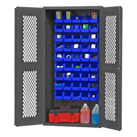 Durham MFG Vented Cabinet 14 Gauge 36 in x 18 in x 72 in 45 Blue Bins Freestanding Garage Cabinets