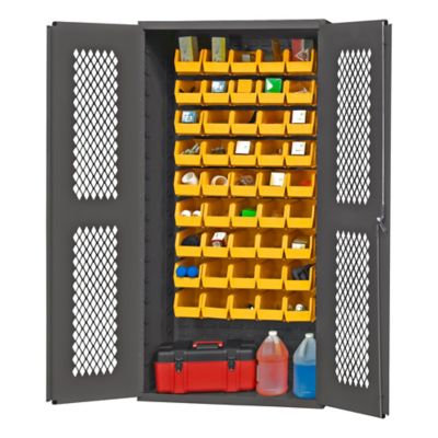 Durham MFG 900 lb. Capacity 14 Gauge Ventilated Cabinet, 36 in. x 18 in. x 72 in., 45 Yellow Bins