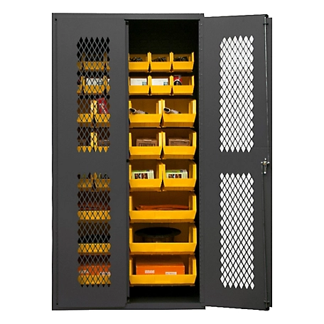 Durham MFG 14 Gauge Ventilated Cabinet, 36 in. x 24 in. x 72 in., 30 Yellow Bins