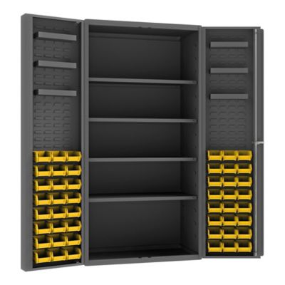 Durham MFG 14 Gauge Deep Door Cabinet, 36 in. x 24 in. x 72 in., 48 Yellow Bins