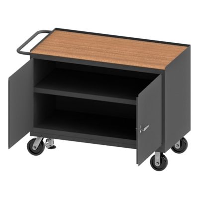 Durham MFG Mobile Bench Cabinet, 48 in. x 24 in., Hard Board Top, 2 Shelves, 2 Doors