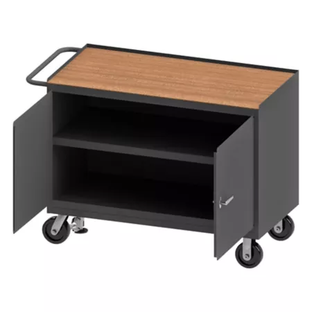 Durham MFG Mobile Table Cabinet 48-in x 24-in Hardboard Top 2 Shelves 2 Doors Work Benches