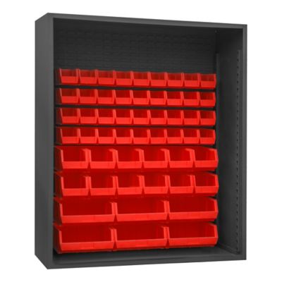 Durham MFG Enclosed Shelving, 60 in. x 24 in. x 72 in., 54 Red Bins