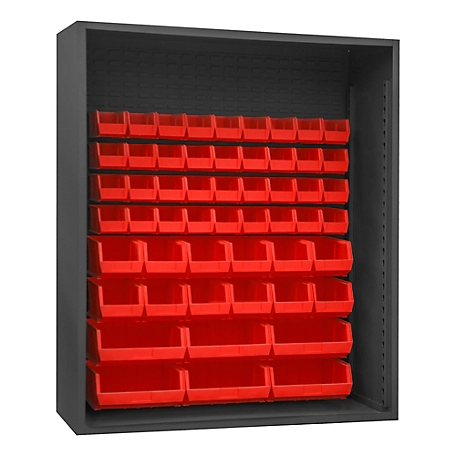 Durham MFG Enclosed Shelving, 60 in. x 24 in. x 72 in., 54 Red Bins