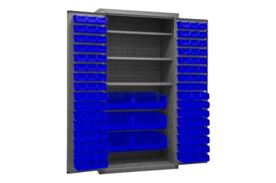 Image showing  36 in. x 24 in. x 72 in. 16-Gauge Steel Shelf and Bin Cabinet, 102 Blue Bins, 3 Shelves