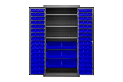 Image showing  36 in. x 24 in. x 72 in. 16-Gauge Steel Shelf and Bin Cabinet, 102 Blue Bins, 3 Shelves