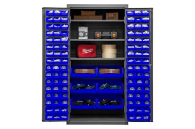 Image showing  36 in. x 24 in. x 72 in. 16-Gauge Steel Shelf and Bin Cabinet, 102 Blue Bins, 3 Shelves