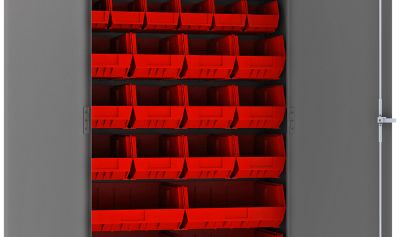Image showing  14-Gauge Steel Bin Cabinet with 36 Red Bins