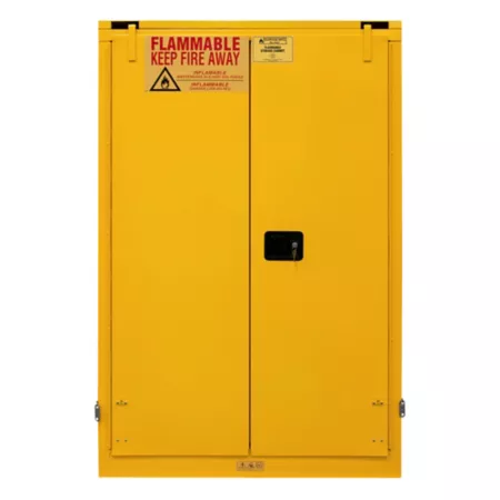 Durham MFG 90 gal Flammable safety cabinet with self-closing door and 2 shelves yellow Freestanding Garage Cabinets