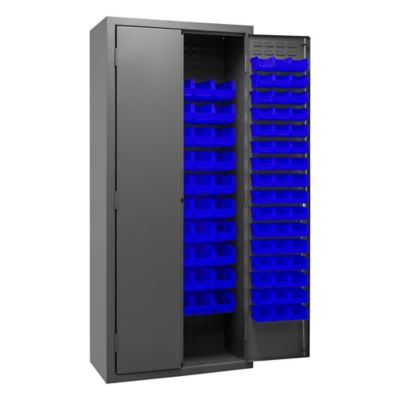 Durham MFG 156-Bin Steel Storage Cabinet, 36 in. x 18 in. x 84 in., Blue/Gray
