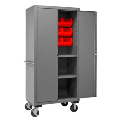 Image showing  12-Bin and 2-Shelf Mobile Steel Cabinet, 36 in. x 24 in. x 81 in., Red/Gray, 3501M-BLP-12-2S-1795