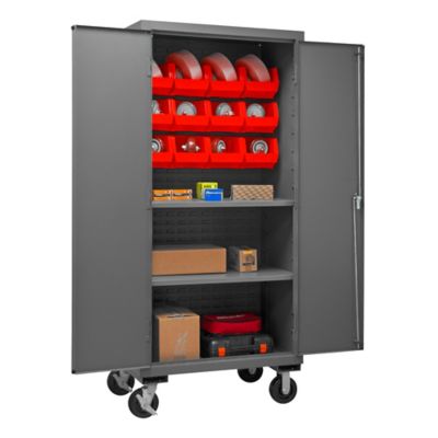 Image showing  12-Bin and 2-Shelf Mobile Steel Cabinet, 36 in. x 24 in. x 81 in., Red/Gray, 3501M-BLP-12-2S-1795