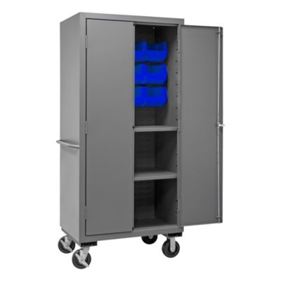 Image showing  12-Bin and 2-Shelf Mobile Steel Cabinet, 36 in. x 24 in. x 81 in., Blue/Gray, 3501M-BLP-12-2S-5295