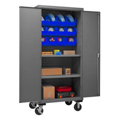 Image showing  12-Bin and 2-Shelf Mobile Steel Cabinet, 36 in. x 24 in. x 81 in., Blue/Gray, 3501M-BLP-12-2S-5295