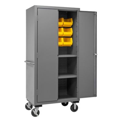 Image showing  12-Bin and 2-Shelf Mobile Steel Cabinet, 36 in. x 24 in. x 81 in., Yellow/Gray