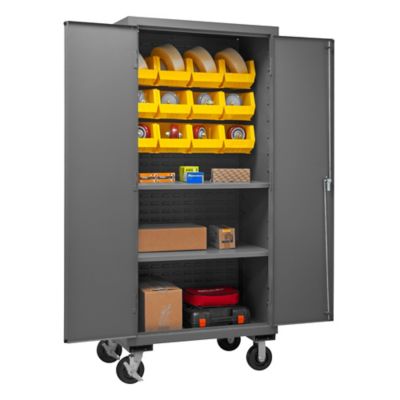 Image showing  12-Bin and 2-Shelf Mobile Steel Cabinet, 36 in. x 24 in. x 81 in., Yellow/Gray
