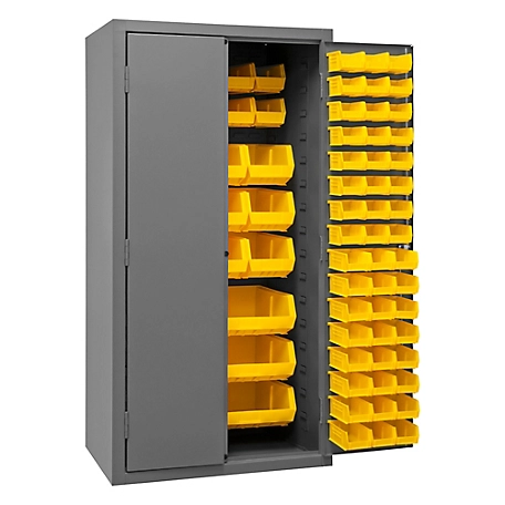 Durham MFG 16-Gauge Steel Bin Storage Cabinet, 126 Yellow Bins
