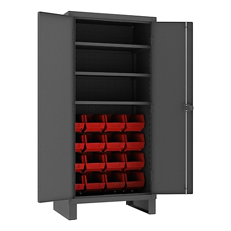 Durham MFG 650 lb. Capacity 14 Gauge Steel Shelf and Bin Cabinet, 36 in., 16 Red Bins