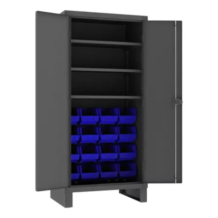 Durham MFG Steel Shelving and Bin Cabinet 650 lb Capacity 14 Gauge 36 in x 24 in 16 Bins Blue Utility Carts