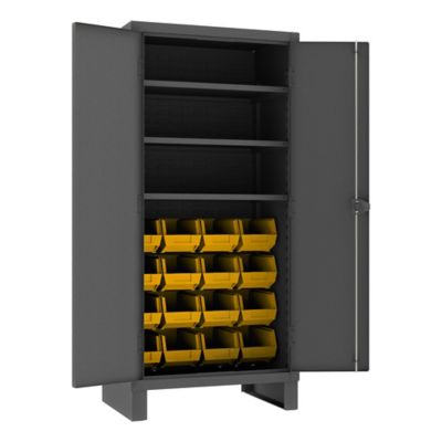 Durham MFG 14-Gauge Steel Shelf and Bin Cabinet, 16 Yellow Bins, 3 Shelves