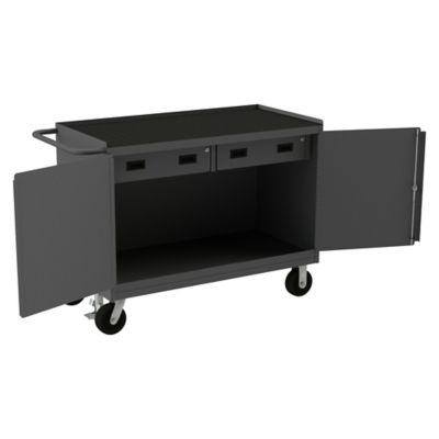 Durham MFG Mobile Bench Cabinet, 55 in. x 32 in., Rubber Top, 2 Drawer, 2 Doors