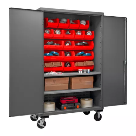 Durham MFG Mobile Storage Cabinet 18 Lockers 16 Gauge 750 lb Capacity 2 Adjustable Shelves Utility Carts