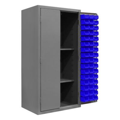 Image showing  96-Bin and 2-Shelf Steel Cabinet with Pegboard, 36 in. x 24 in. x 72 in., Blue/Gray