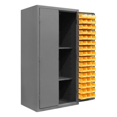 Image showing  96-Bin and 3-Shelf Steel Cabinet with Pegboard, 24 in. x 36 in. x 72 in., Yellow/Gray
