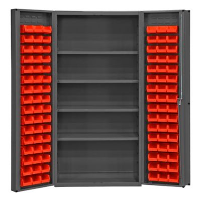 Durham MFG 14 Gauge Deep Door Cabinet, 36 in. x 24 in. x 72 in., 96 Red Bins