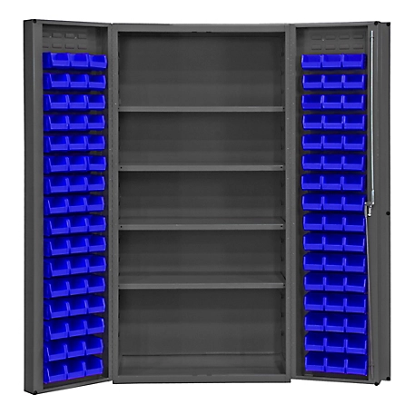 Durham MFG 14 Gauge Deep Door Cabinet, 36 in. x 24 in. x 72 in., 96 Blue Bins