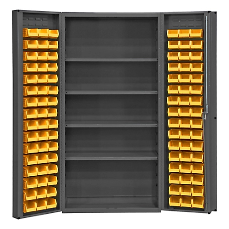Durham MFG 900 lb. Capacity 14 Gauge Deep Door Cabinet, 36 in. x 24 in. x 72 in., 96 Yellow Bins