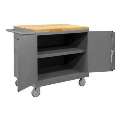 Durham MFG Mobile Bench Cabinet, 24 in. x 36 in., Maple Top, 1 Shelf, 2 Doors