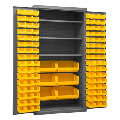 Durham MFG 1,250 lb. Capacity 14-Gauge Steel Shelf and Bin Cabinet, 102 Yellow Bins, 3 Shelves