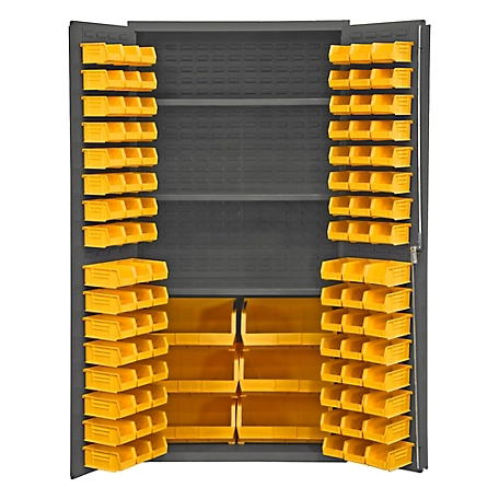 Durham MFG 1,250 lb. Capacity 14-Gauge Steel Shelf and Bin Cabinet, 102 Yellow Bins, 3 Shelves