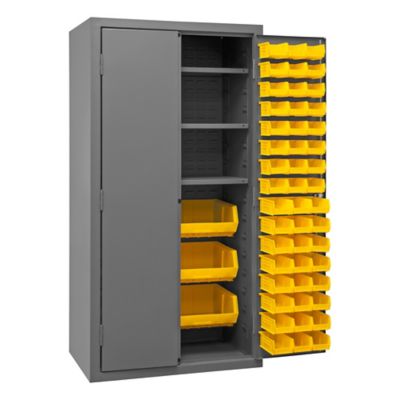 Image showing  102-Bin and 3-Shelf Steel Cabinet, 36 in. x 24 in. x 72 in., Yellow/Gray, 3501-BDLP-102-3S-95