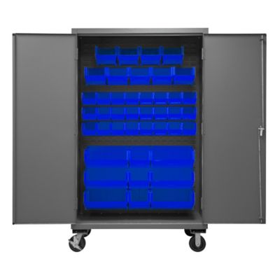 Durham MFG 16-Gauge Steel Bin Mobile Cabinet with 42 Blue Bins