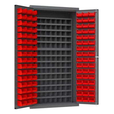 Durham MFG 14 Gauge Steel Bin Cabinet, 96 Red Bins
