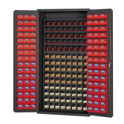 Durham MFG 14 Gauge Steel Bin Cabinet, 96 Red Bins