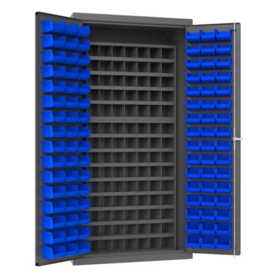 Durham MFG 14 Gauge Steel Bin Cabinet, 96 Blue Bins