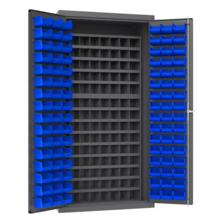 Durham MFG 14 Gauge Steel Trash Can Cabinet 96 Bins Blue Storage Bins