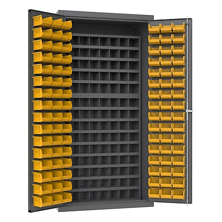 Durham MFG 14 Gauge Steel Bin Cabinet, 96 Yellow Bins