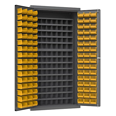 Durham MFG 14 Gauge Steel Bin Cabinet, 96 Yellow Bins
