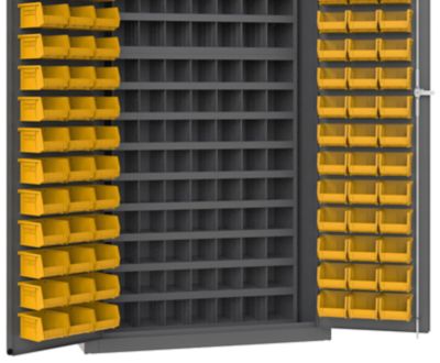 Image showing  96-Bin Steel Cabinet, 36 in. x 24 in. x 72 in., Yellow/Gray