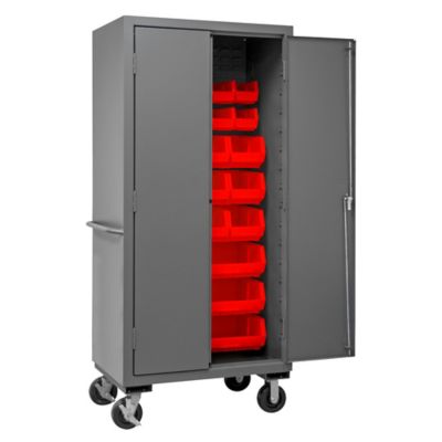 Image showing  30-Bin Mobile Steel Cabinet, 36 in. x 24 in. x 81 in., Red/Gray, 3501M-BLP-30-1795