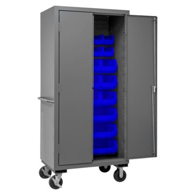 Image showing  30-Bin Mobile Steel Cabinet, 36 in. x 24 in. x 81 in., Blue/Gray, 3501M-BLP-30-5295