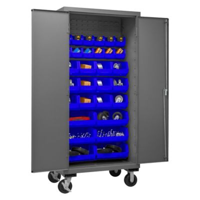 Image showing  30-Bin Mobile Steel Cabinet, 36 in. x 24 in. x 81 in., Blue/Gray, 3501M-BLP-30-5295