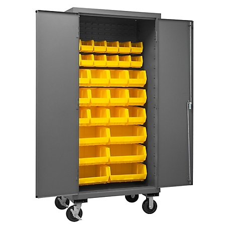 Durham MFG 14-Gauge Steel Mobile Bin Cabinet, 30 Yellow Bins