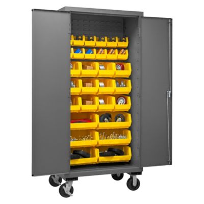 Image showing  30-Bin Mobile Steel Cabinet, 36 in. x 24 in. x 81 in., Yellow/Gray, 3501M-BLP-30-95