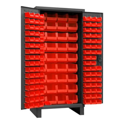 Durham MFG 14 Gauge Steel Bin Cabinet, 132 Red Bins