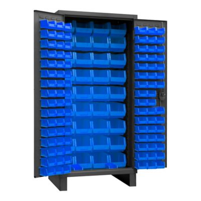 Durham MFG 14 Gauge Steel Bin Cabinet, 132 Blue Bins